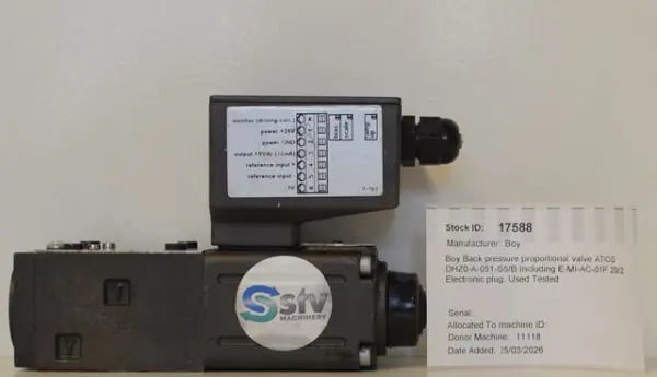 Boy Back pressure proportional valve ATOS  DHZ0-A-051-S5/B Including E-MI-AC-01F 20/2 Electronic plug. Used Tested